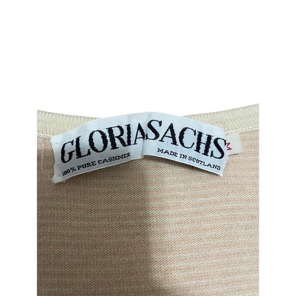 Vintage Gloria Sachs Women's M 100% Cashmere Peach Stripped Milkmaid 3/4 Sweater - Picture 2 of 5